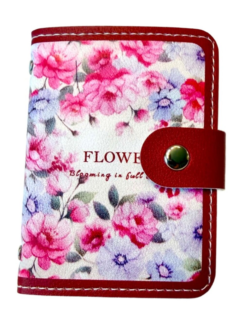 Burgandy Floral Credit Card ID Photo Holder Snap Closer NEW